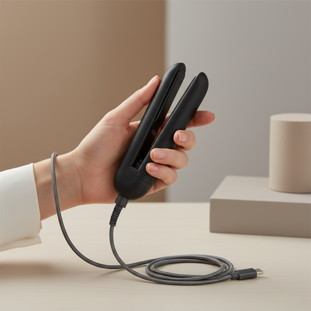 Compact cordless hair straightener size demonstration