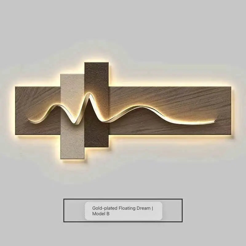 Modern wall light fixture with wavy design on a plain background