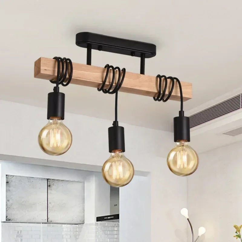 Retro Wood Art Chandelier - Winding Ceiling Light for Living & Dining