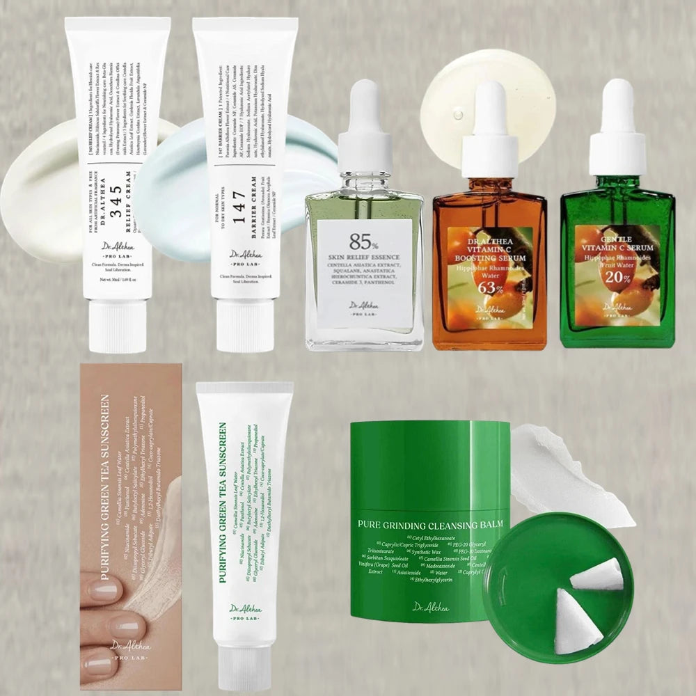 Korean Dr.Althea Skin Care Kit - 345/147 Antioxidant Cream, Gentle Vitamin C Serum, Green Calming, Orange Moisturizing Skin Care