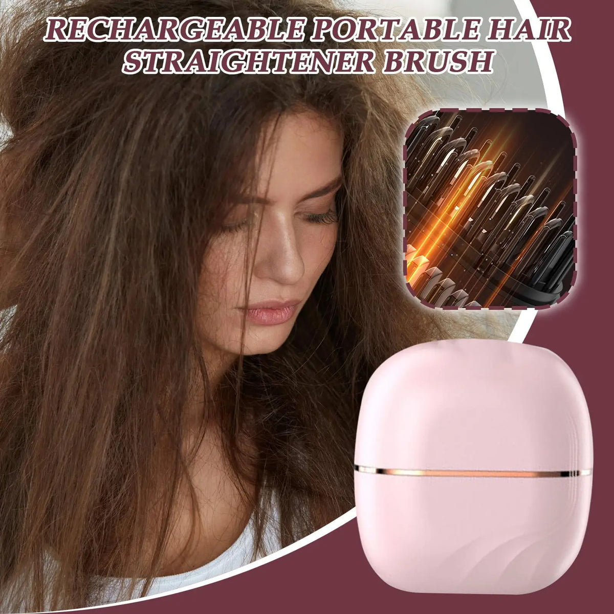 Cordless Hair Straightener Brush - Portable
