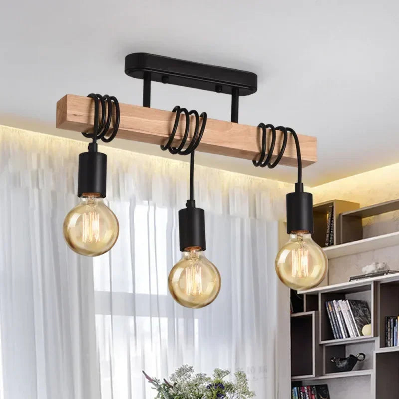 Retro Wood Art Chandelier - Winding Ceiling Light for Living & Dining