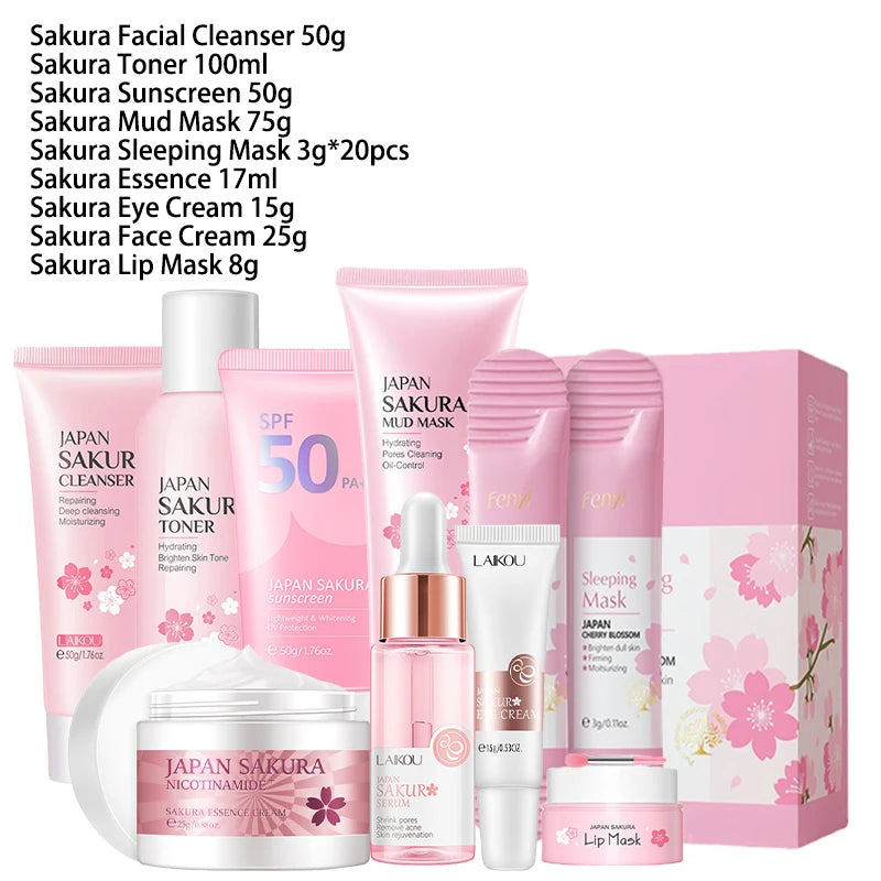 9-Piece Sakura Skincare Set - Complete Korean Beauty Routine