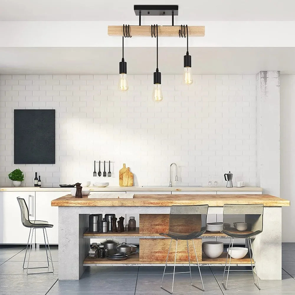Retro Wood Art Chandelier - Winding Ceiling Light for Living & Dining