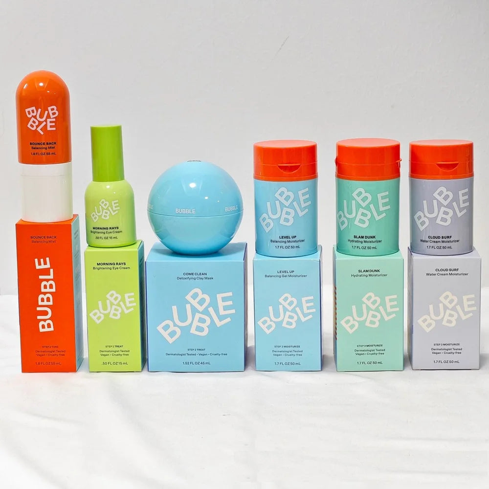 BUBBLE Hydrating Balancing Skincare Kit - For Daily Care - SLAM DUNK & LEVEL UP & CLOUD SURF Moisturizer, Balancing Mist Toner